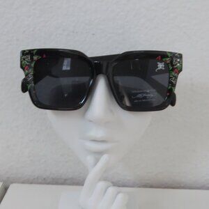(#115) Ed Hardy Black / Green Flower Sunglasses